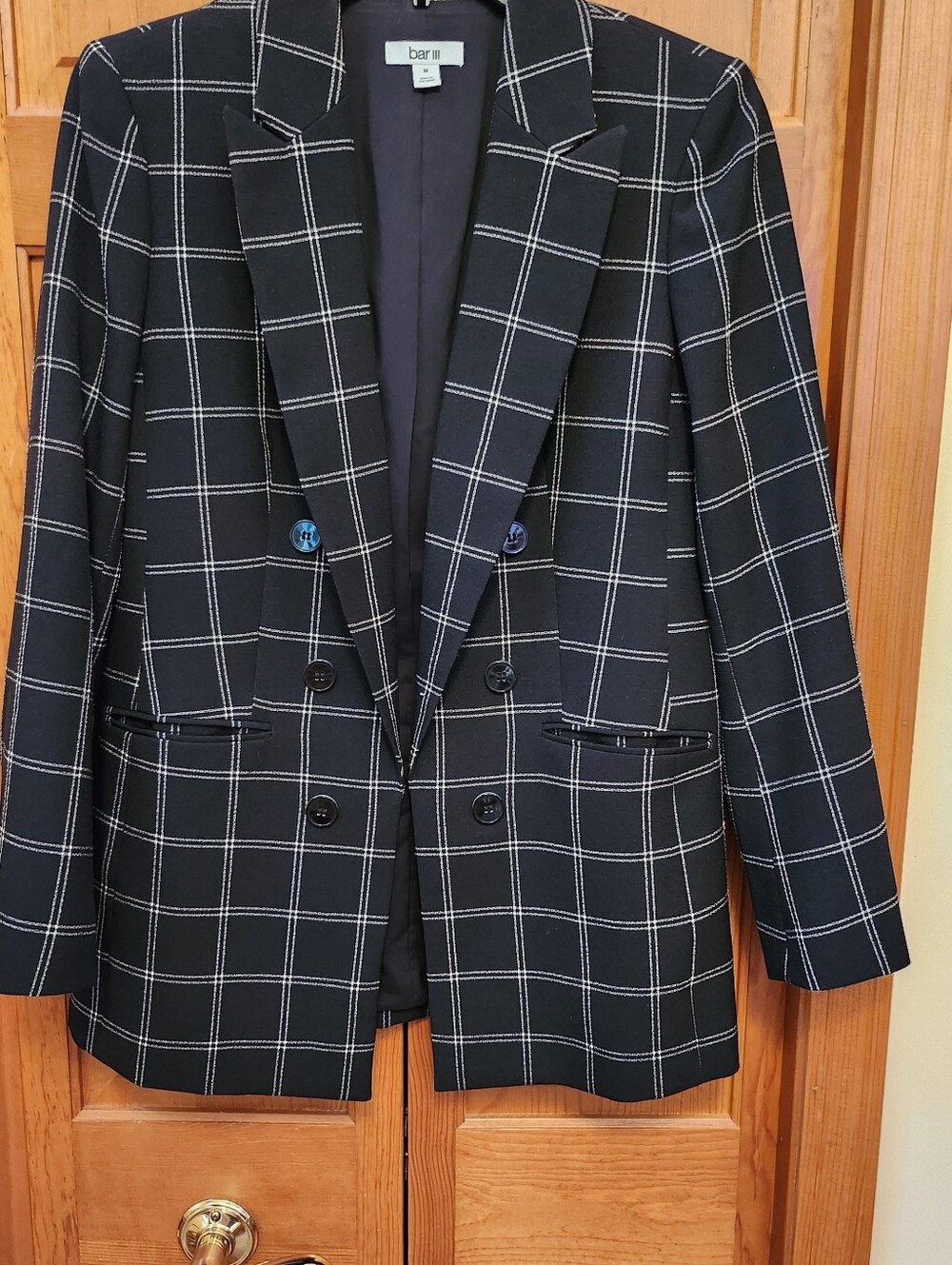 Bar III Black Windowpane Double-Breasted Blazer & Pants Suit-Size M - Picture 6 of 11